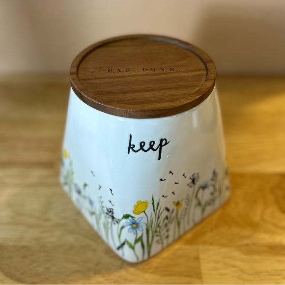 Rae Dunn Wildflower Ceramic “keep” Kitchen Canister With Wooden Lid - Picture 1 of 10